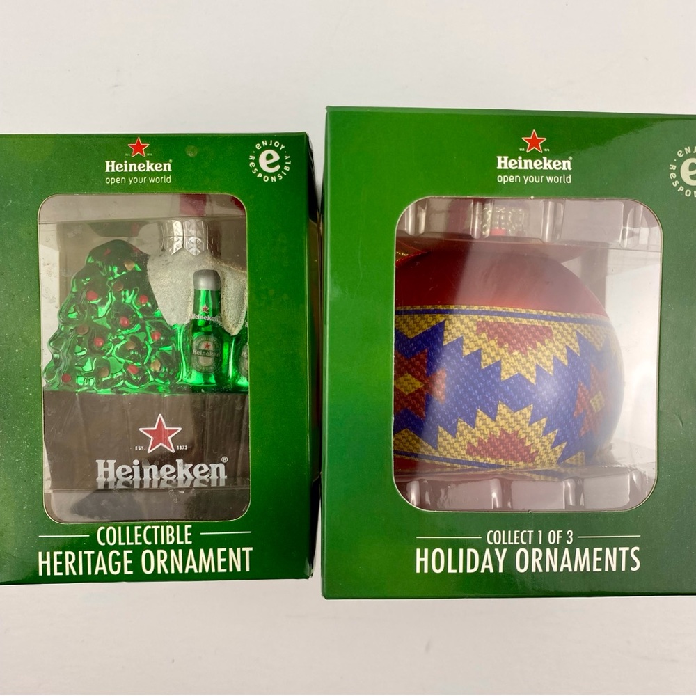 Heineken Christmas Ornaments Lot of Two Beer Advertising Collectibles in Box